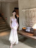 New Stylish Women Pink Butterfly Mermaid Spaghetti Strap Dress HZ1024