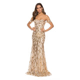 Wish New Glit Wrapped In Bra Sexy Back Swing Long Dress Side-To-Shoulder Evening Dress Dress Dress Woman 68HZ