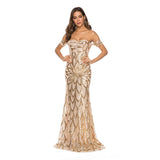Wish New Glit Wrapped In Bra Sexy Back Swing Long Dress Side-To-Shoulder Evening Dress Dress Dress Woman 68HZ