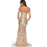 Wish New Glit Wrapped In Bra Sexy Back Swing Long Dress Side-To-Shoulder Evening Dress Dress Dress Woman 68HZ