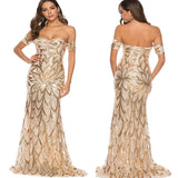 Wish New Glit Wrapped In Bra Sexy Back Swing Long Dress Side-To-Shoulder Evening Dress Dress Dress Woman 68HZ