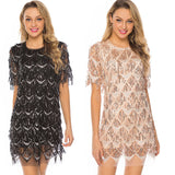 Exploding Temperament Black Tidal Lysion Sexy Loose Round-Neck Short-Sleeved Party Dress Dress Woman 68HZ