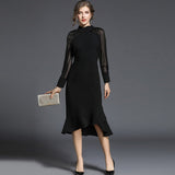 Standing Women's Clothing 2025 Early Spring New Fashion Temperament Long-Sleeved Fishtail Dress 68HZ