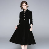 Black Hepburn Wind Collared Gold Velvet Dress Lady 2025 Autumn And Winter Dress In The Long Temperament Coat 68HZ