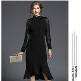 Standing Women's Clothing 2025 Early Spring New Fashion Temperament Long-Sleeved Fishtail Dress 68HZ