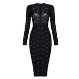 Women's Clothing Heavy Industry Nail Perspective Mesh Long-Sleeved Dress Banded Dress Burst 68HZ