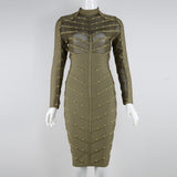 Women's Clothing Heavy Industry Nail Perspective Mesh Long-Sleeved Dress Banded Dress Burst 68HZ