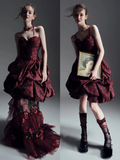 Gorgeous Burgundy Sweetheart Rose Applique Strapless Floor-length/Short Prom Dress Birthday Dress Evening Dress HZ1024