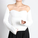 Sexy Out-Sup Knitted Jersey 2025 Spring New Irregular Bottom Shirt Slim Slim Skinny Sleeves Machine Woman 68HZ