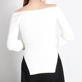 Sexy Out-Sup Knitted Jersey 2025 Spring New Irregular Bottom Shirt Slim Slim Skinny Sleeves Machine Woman 68HZ