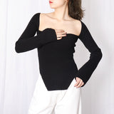 Sexy Out-Sup Knitted Jersey 2025 Spring New Irregular Bottom Shirt Slim Slim Skinny Sleeves Machine Woman 68HZ