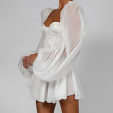 INSWISH New Women's Lantern Sleeve OL Temperament Sexy Chiffon Dress 68HZ