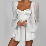 INSWISH New Women's Lantern Sleeve OL Temperament Sexy Chiffon Dress 68HZ