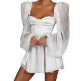INSWISH New Women's Lantern Sleeve OL Temperament Sexy Chiffon Dress 68HZ