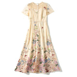 Net Yarn Embroidery Dress Women's Summer 2025 New Thin Round Neck-Curdling Temperament Super Fairy Skirt 68HZ
