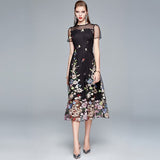 Net Yarn Embroidery Dress Women's Summer 2025 New Thin Round Neck-Curdling Temperament Super Fairy Skirt 68HZ