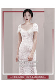 2025 Summer New Temperament Fashion Short-Sleeved Lace Repair V-Neck Long Dress Woman 68HZ