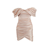 Women's New Thoracic Folded Skirt With Fish Bone INS Net Red Shoulder Sexy Dress 68HZ