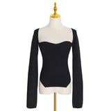 Sexy Out-Sup Knitted Jersey 2025 Spring New Irregular Bottom Shirt Slim Slim Skinny Sleeves Machine Woman 68HZ