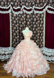 Gorgeous Pink 3D Flowers Sweet 16 Quinceanera Strapless A-Line Floor-length Prom Dress Evening Dress Ball Gown HZ1024