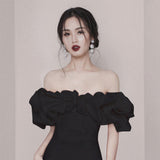 Design Sense 2025 New Thai Trendy Brand Sexy Shoulder Slimming Dress Temperament Party Dress Dress 68HZ