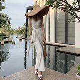 2025 Autumn Dress New French Retro Waist Temperament Showing Thin Legs Hanging Shoulder Black Conjoined Trousers Woman 68HZ