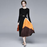 Elegant Knitted Splicing Gradient Color Folds To The Waist Swing Dress Women's Dress 2025 Autumn And Winter New 68HZ