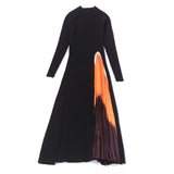 Elegant Knitted Splicing Gradient Color Folds To The Waist Swing Dress Women's Dress 2025 Autumn And Winter New 68HZ