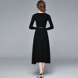 Elegant Knitted Splicing Gradient Color Folds To The Waist Swing Dress Women's Dress 2025 Autumn And Winter New 68HZ