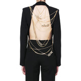 Australian Trendy Sexy Suit 2025 Summer New Fashion Temperament Metal Chain Open Back Design Suit Woman 68HZ