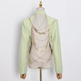 Australian Trendy Sexy Suit 2025 Summer New Fashion Temperament Metal Chain Open Back Design Suit Woman 68HZ