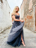 Elegant A line sweetheart neck tulle lace off shoulder long prom dress HZ1024