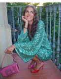 Fashion Green V-neck Sequin Design A-line Long-sleeved Women Party Dress Homecoming Dress HZ1024