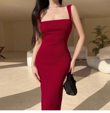 Women New Simple Fashion Solid Color Slim-fit Spaghetti Strap Dress HZ1024