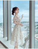 Simple Fashion Floral Short Sleeves Design Chiffon Women Dress HZ1024
