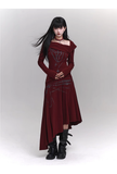 New Fashion Irregular Hemline Design Red Long-sleeved Dress HZ1024