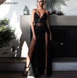 2025 Women's New Women's Dress V-Neck Sexy Bare Back Drag Dress Long Skirt Sling Open Skirt Dress 68HZ
