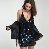 Autumn 2025 Deep V Strip Sling Mini Club Dress Slit Women's Dress Short Dress Dress 68HZ