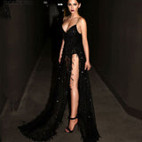 2025 Women's New Women's Dress V-Neck Sexy Bare Back Drag Dress Long Skirt Sling Open Skirt Dress 68HZ