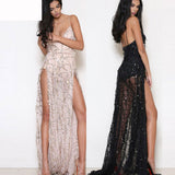 2025 Women's New Women's Dress V-Neck Sexy Bare Back Drag Dress Long Skirt Sling Open Skirt Dress 68HZ
