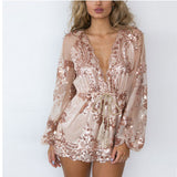 2025 New Deep V-Neck Sexy Lierie Squin Champagne Gold Rope Lian Pants Shorts Women 68HZ