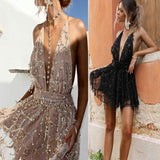 Wish New Women's Slings Nightclub Glide Deep V-Neck Sexy Back Swing Dress Skirt 68HZ