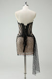 Stylish Sequined Black Lace Corset Design A-line Strapless Homecoming Dress HZ1024