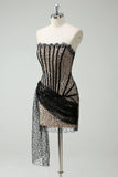 Stylish Sequined Black Lace Corset Design A-line Strapless Homecoming Dress HZ1024