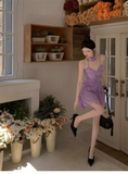 Sweet V-neck Irregular Ruffled Hem Design A-line Spaghetti Strap Dress HZ1024
