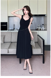 Simple Fashion Black Sleeveless Waist-cinching Design A-line Vest Dress HZ1024
