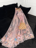 Sparkling Pink Beaded Sequined Design Elegant Mermaid Prom Dress Evening Dress HZ1024