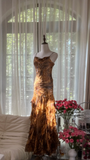 Retro Sparkling Sequin Beaded Elegant Design A-line Romantic Chiffon Evening Dress Prom Dress HZ1024