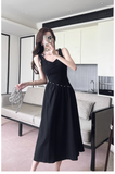 Simple Fashion Black Sleeveless Waist-cinching Design A-line Vest Dress HZ1024