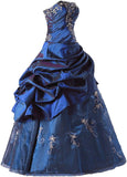 Navy A-Line Strapless Heart Shaped Neck Vintage Floor Length Prom Dresses HZ1024